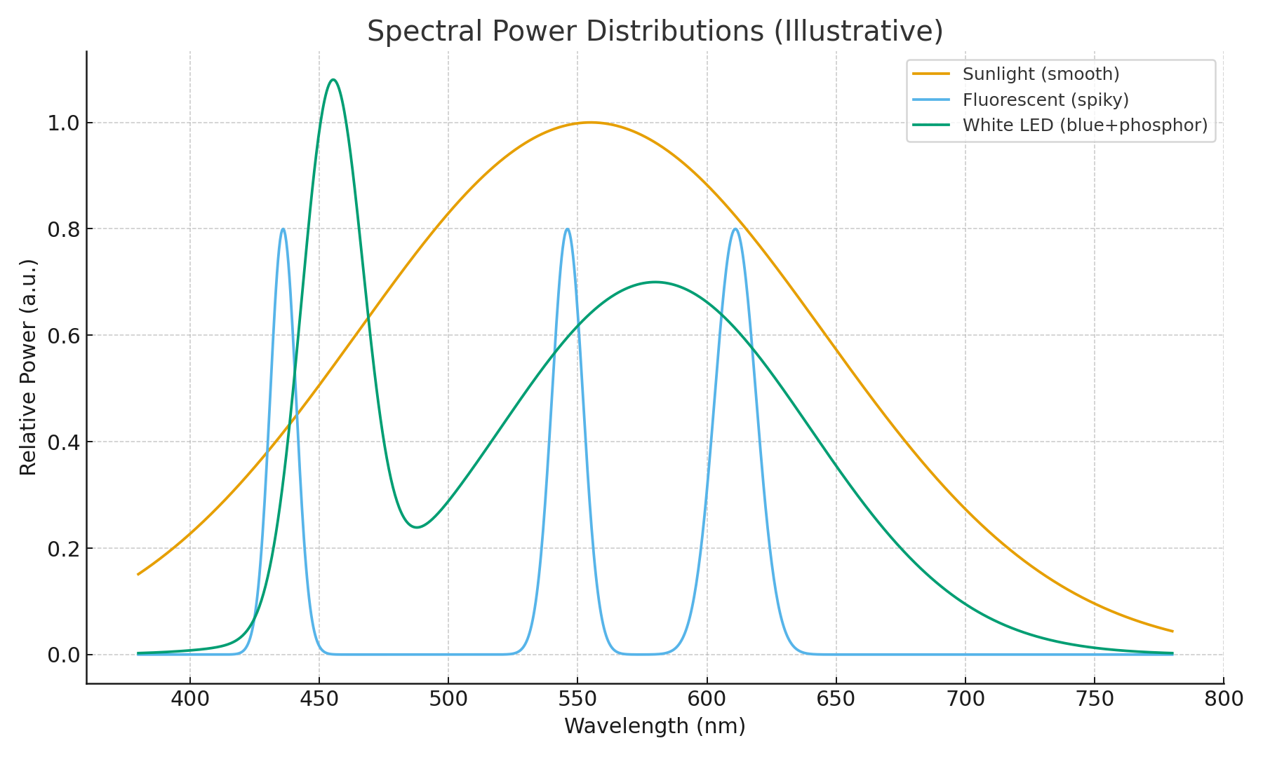Spectral Power Distributions of different light sources
